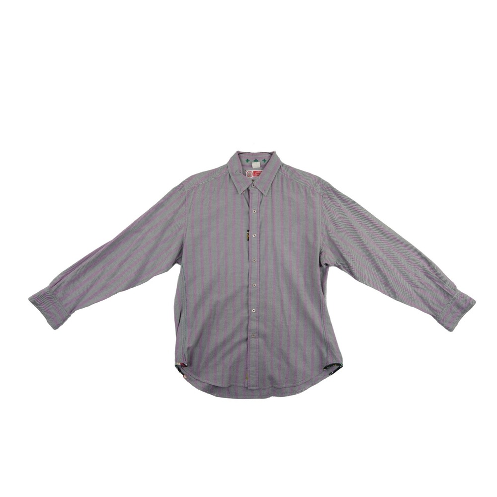Robert Graham Button Down Shirt Men's Size Large Purple Grey Striped